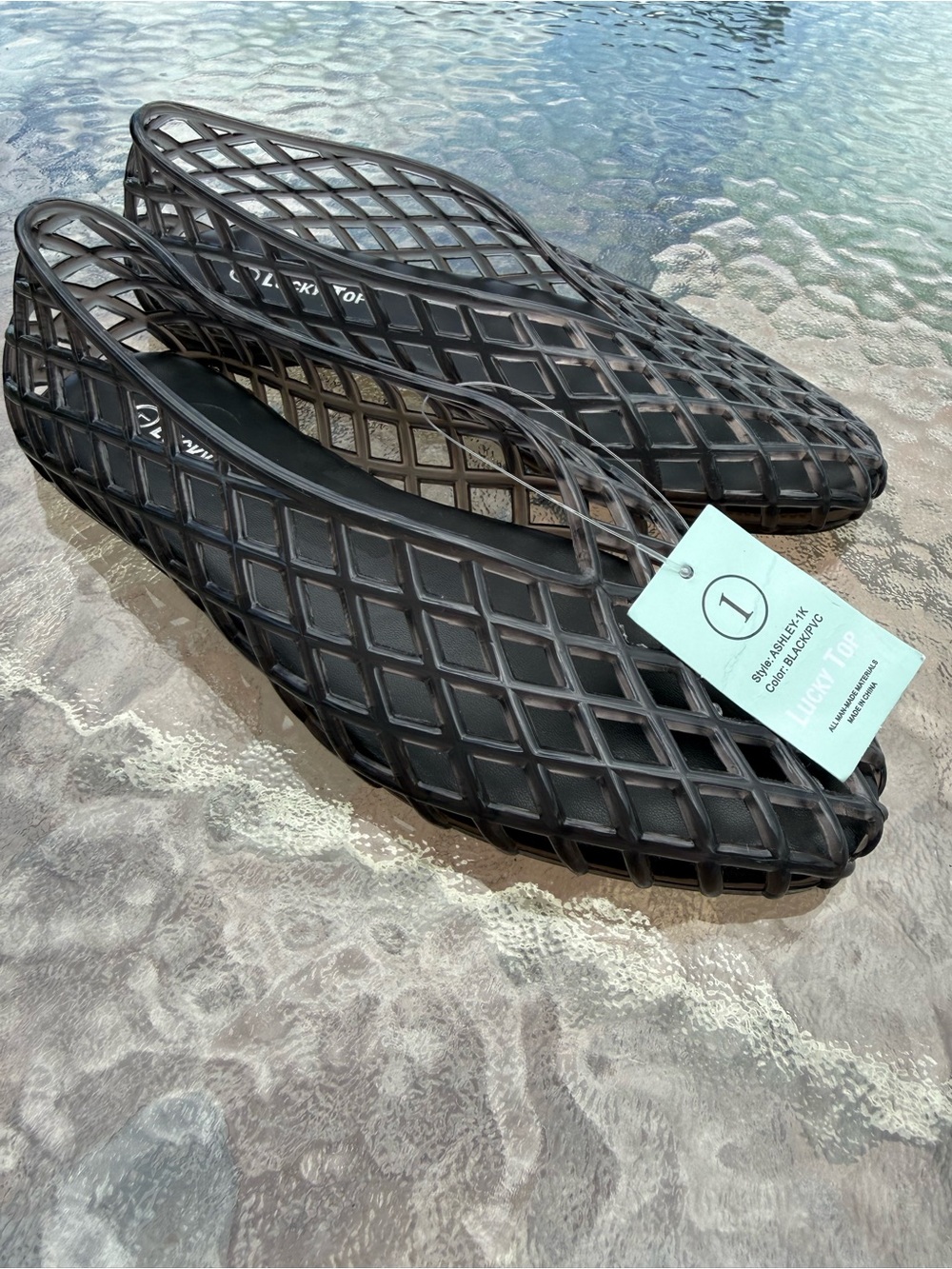 Lucky Top Ashley-1K Girls Black Mesh Jelly Ballet Flats Shoes Youth Size 1